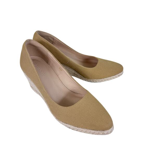 Ruanyu Tan Camel Canvas Espadrille Slip On Wedge Heels Women's Size 7 - Picture 1 of 7